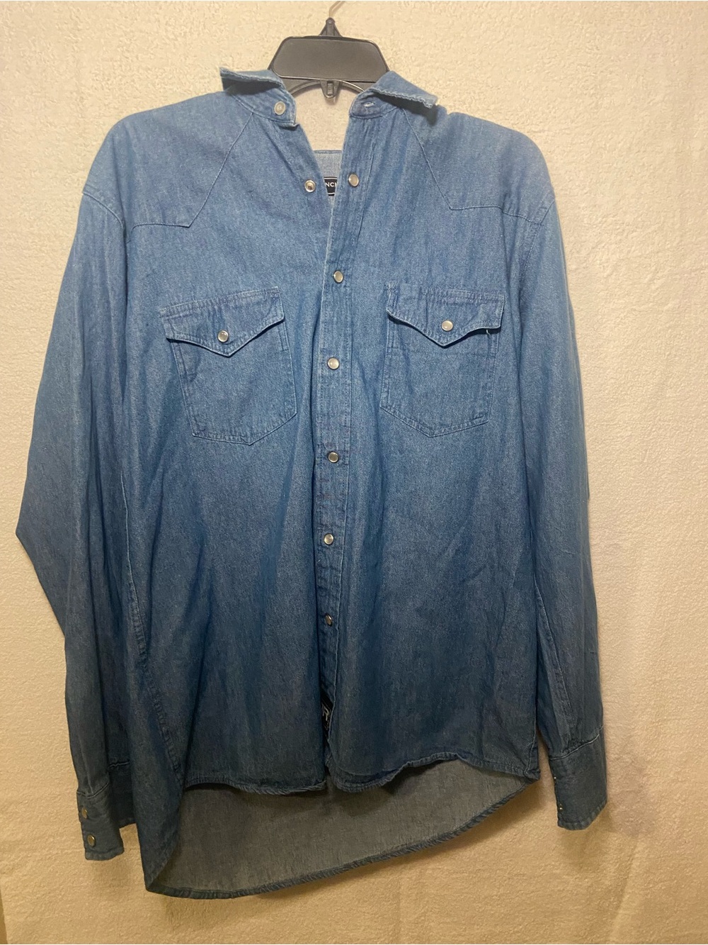 Real Ranch Blue Denim Western Cowboy Pearl Snap Button Down Long Sleeve Men’s M